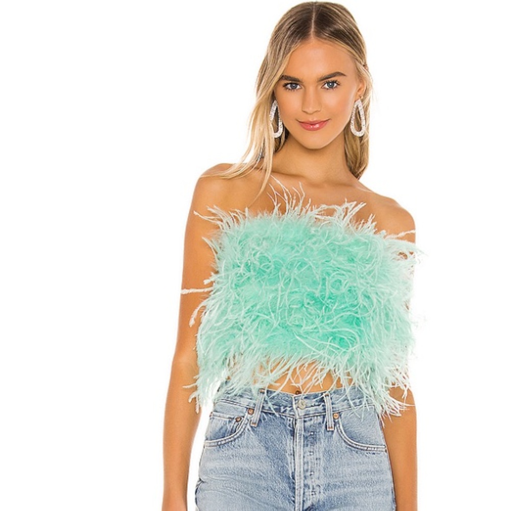 x Revolve feather bustier in mint